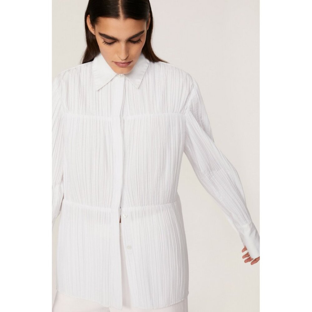 Co Sz. M Tiered Button-Down Blouse Quiet Luxury Minimalist Capsule NWT